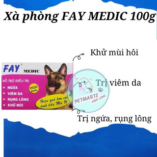 Xà phòng tắm t rị nấm da, rụng lông, ve ghẻ chó mèo - Fay Medic 100g