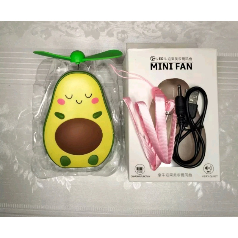 Quạt mini cầm tay hình bơ Có đèn có gương