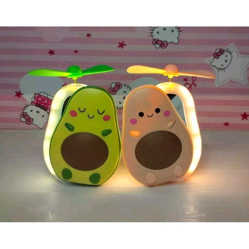 Quạt mini cầm tay hình bơ Có đèn có gương