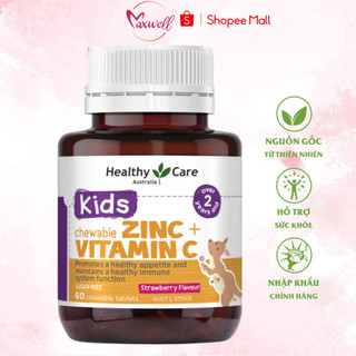 Viên nhai bổ sung kẽm và vitamin C Healthy Care Kids Chewable 60 viên vị dâu Maxwell