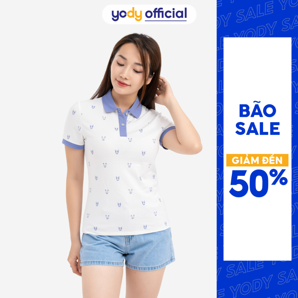 Áo polo nữ YODY chất liệu mắt chim in hình cún dễ thương - APN6164