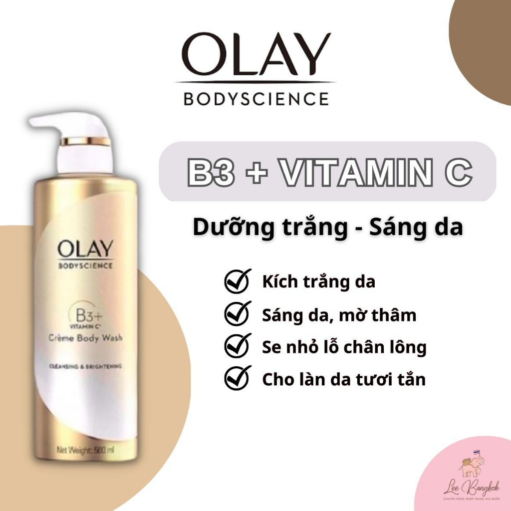 Sữa Tắm OLAY B3+ Siêu Dưỡng Trắng Da, Cấp Ẩm Và Đàn Hồi Cho Da - Chai 500ml