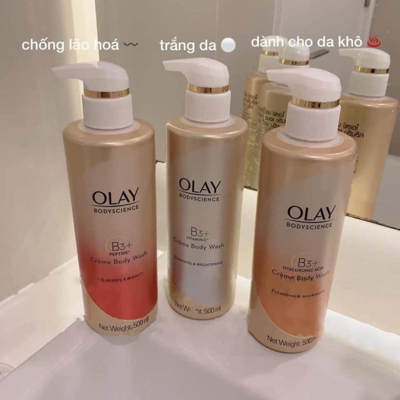 Sữa Tắm OLAY B3+ Siêu Dưỡng Trắng Da, Cấp Ẩm Và Đàn Hồi Cho Da - Chai 500ml