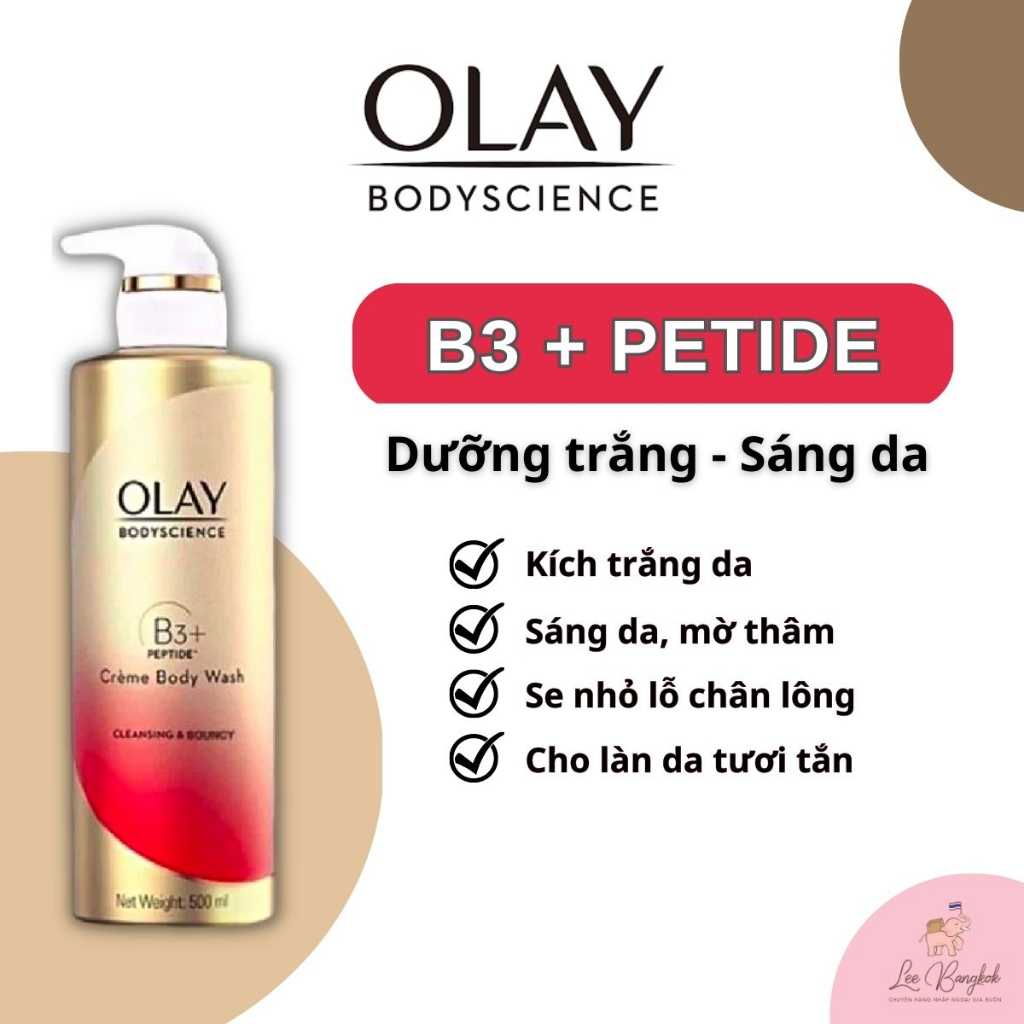 Sữa Tắm OLAY B3+ Siêu Dưỡng Trắng Da, Cấp Ẩm Và Đàn Hồi Cho Da - Chai 500ml