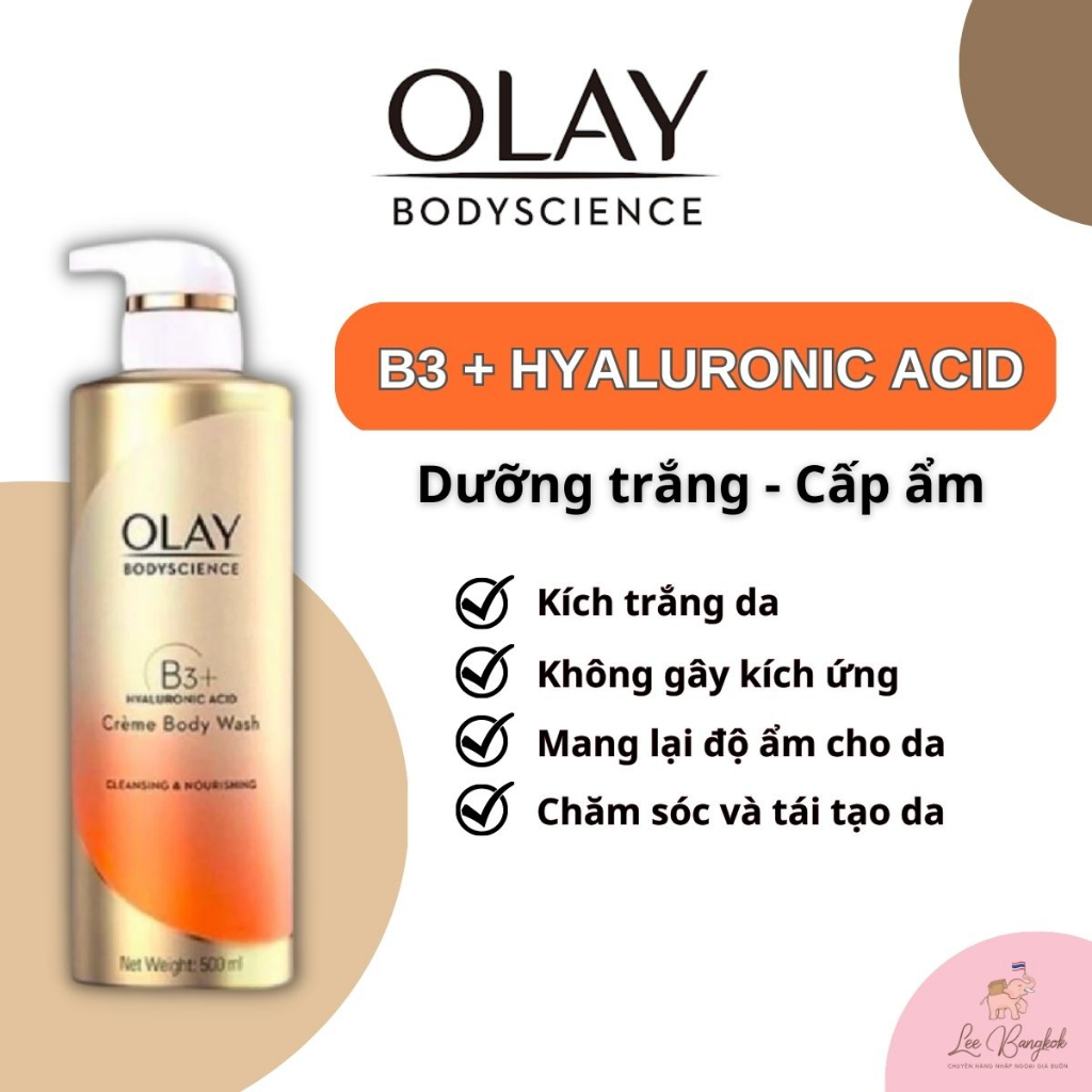 Sữa Tắm OLAY B3+ Siêu Dưỡng Trắng Da, Cấp Ẩm Và Đàn Hồi Cho Da - Chai 500ml
