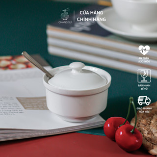 Hũ đựng gia vị có nắp bằng sứ trắng Minh Châu M01 - Hũ sứ có nắp đựng đường, muối tiêu - Vỡ 1 đổi 1