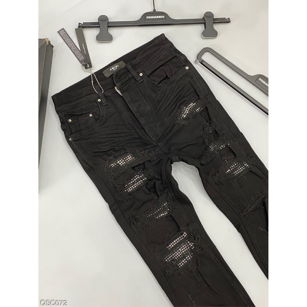 Quần Jean Nam Đen Đính Đá 4 Cúc Amiri Vintage, Quần Bò Nam Đen Vladak hoạ tiết đính đá hot trend
