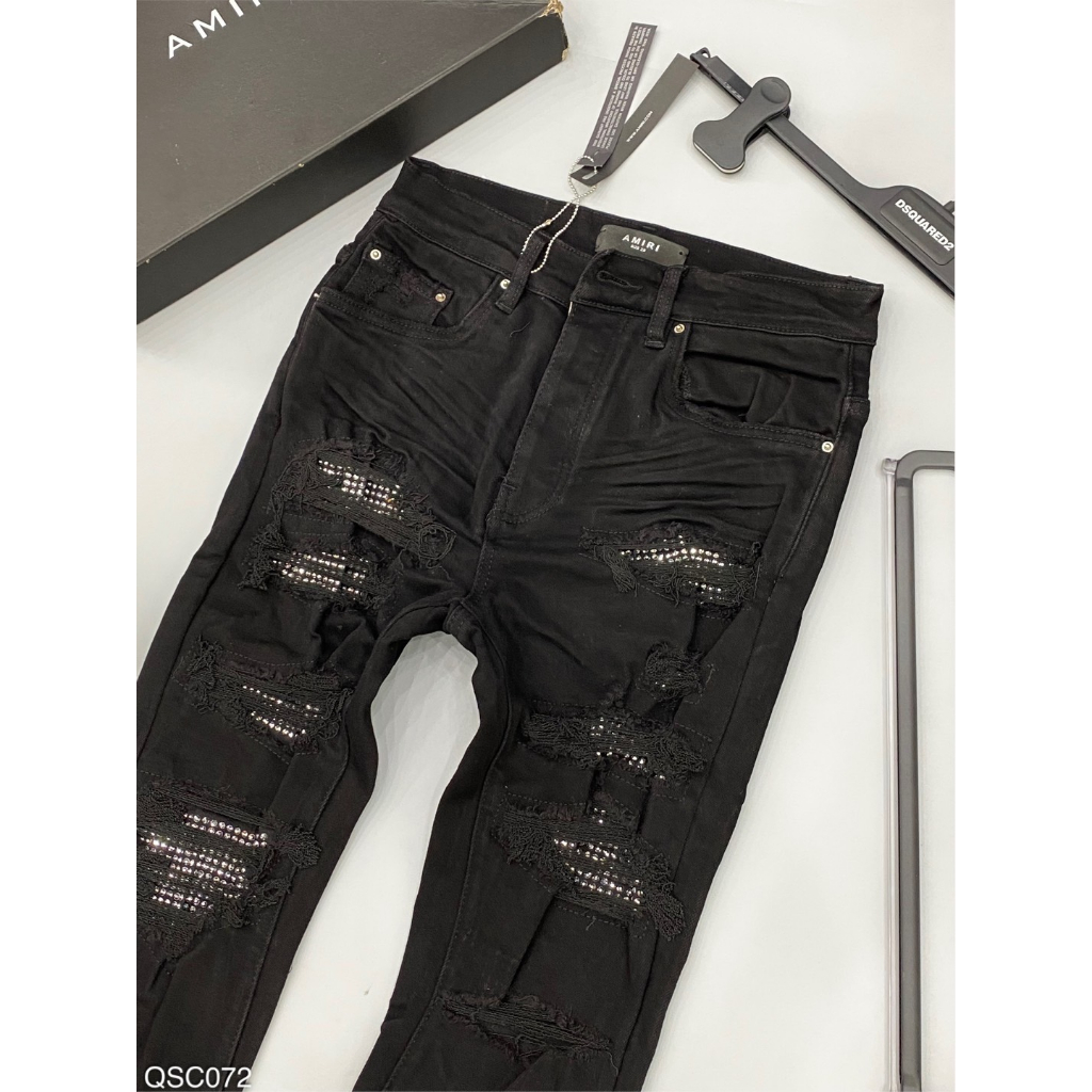 Quần Jean Nam Đen Đính Đá 4 Cúc Amiri Vintage, Quần Bò Nam Đen Vladak hoạ tiết đính đá hot trend