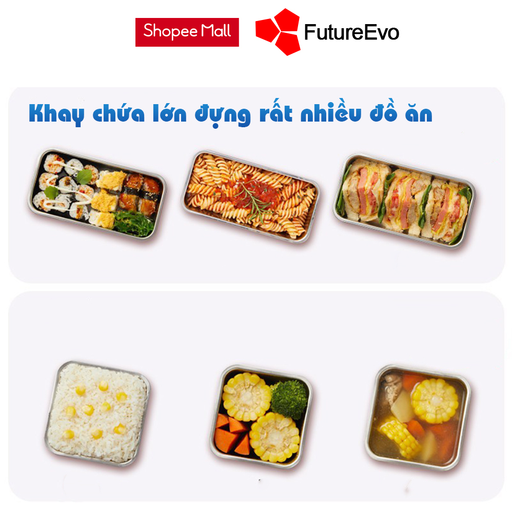 Hộp cơm cắm điện FutureEvo-Bear 2 tầng 3 khay inox nấu cơm nấu thức ăn và hâm nóng Tặng túi xách đũa thìa