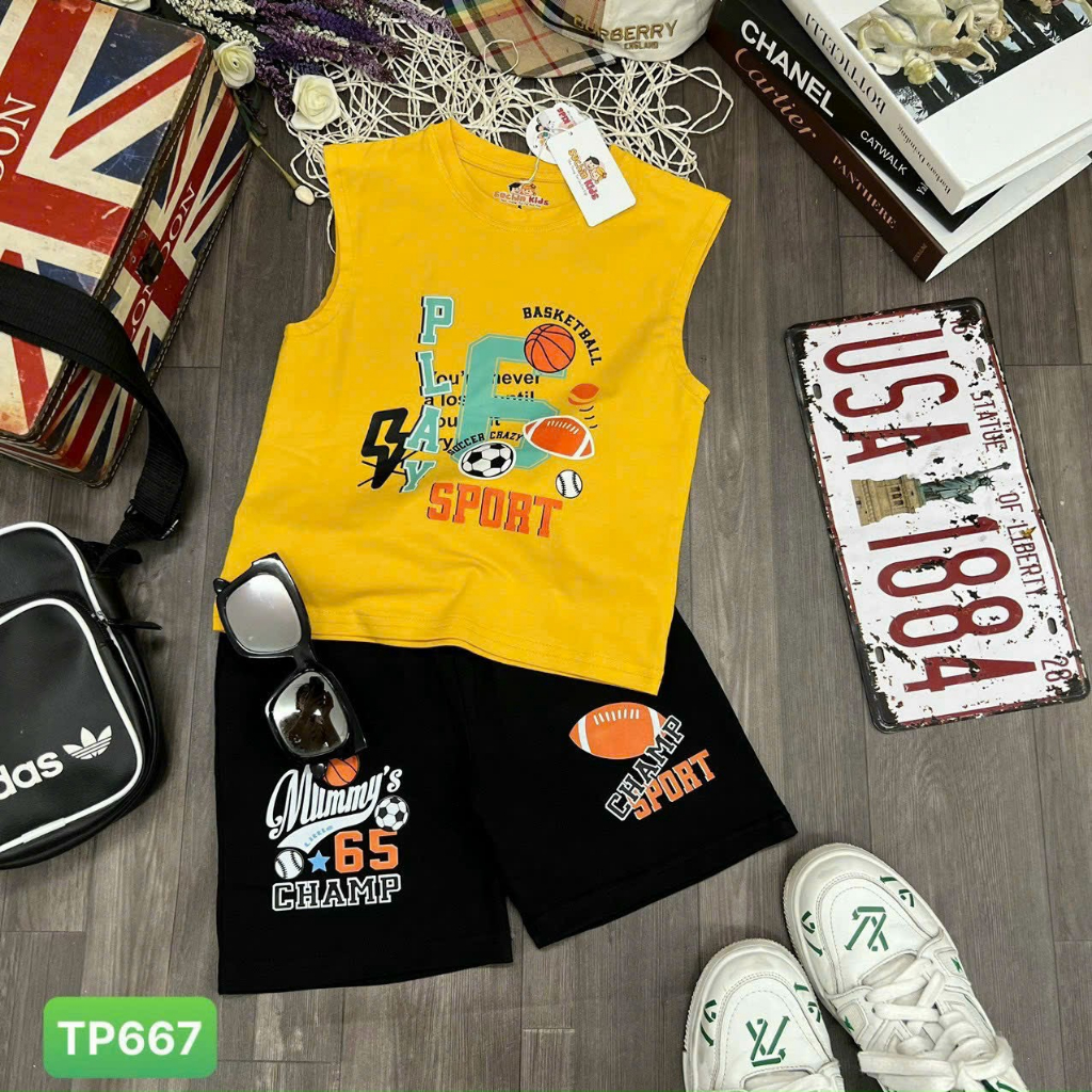 Bộ quần áo Bé trai mẫu BÓNG CHÀY sát nách từ 10kg đến 28kg-MẪU BÓNG CHÀY