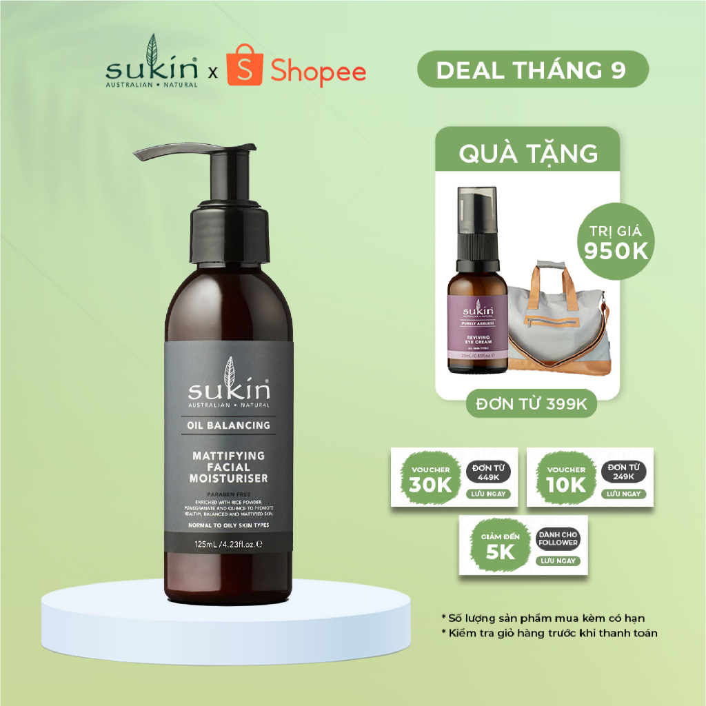 Kem Dưỡng Ẩm Cân Bằng Dầu Cho Da Mặt Sukin Oil Balancing Mattifying Facial Moisturiser 125ml (HSD: 15/07/2024)