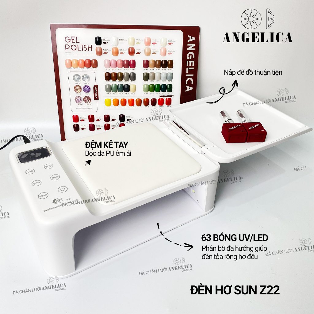 Máy hơ gel SNRQI T8 và T9 chính hãng LED/UV máy hơ móng làm nail khoang rộng, có đệm kê tay ANGELICA 72W 60 bóng