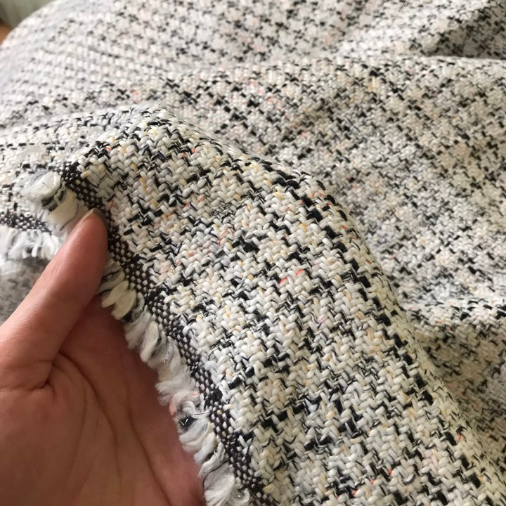 Vải Dạ Tweed Trắng Pha Sợi Kim Tuyến, Chất Đẹp Khổ 1m5 - Ép Keo, Không Co Giãn - May Set Đồ Thiết Kế