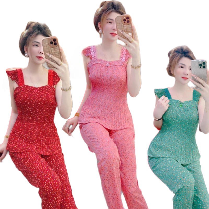 Đồ mặc nhà nữ cánh tiên quần dài hoa nhí dễ thương, set bộ mặc nhà tiểu thư cho nữ