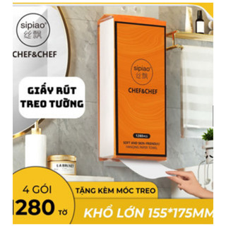 Thùng 4 túi giấy rút treo tường sipiao chef&chef 1280 tờ