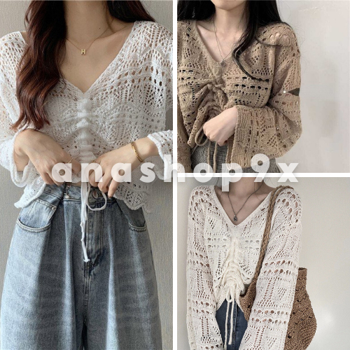 Áo thun ren dài tay rút ngực ANASHOP9X, áo thời trang nữ cổ tim kiểu bánh bèo ulzzang Hàn Quốc [FREESHIP]
