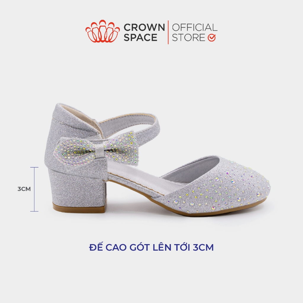 Giày Cao Gót Cho Bé Gái Crown Space CRUK3152 Guốc Búp Bê Công Chúa Họa Tiết Đính Đá Lấp Lánh Size 31-36