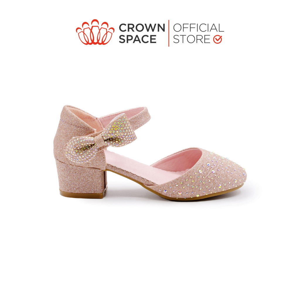 Giày Cao Gót Cho Bé Gái Crown Space CRUK3152 Guốc Búp Bê Công Chúa Họa Tiết Đính Đá Lấp Lánh Size 31-36