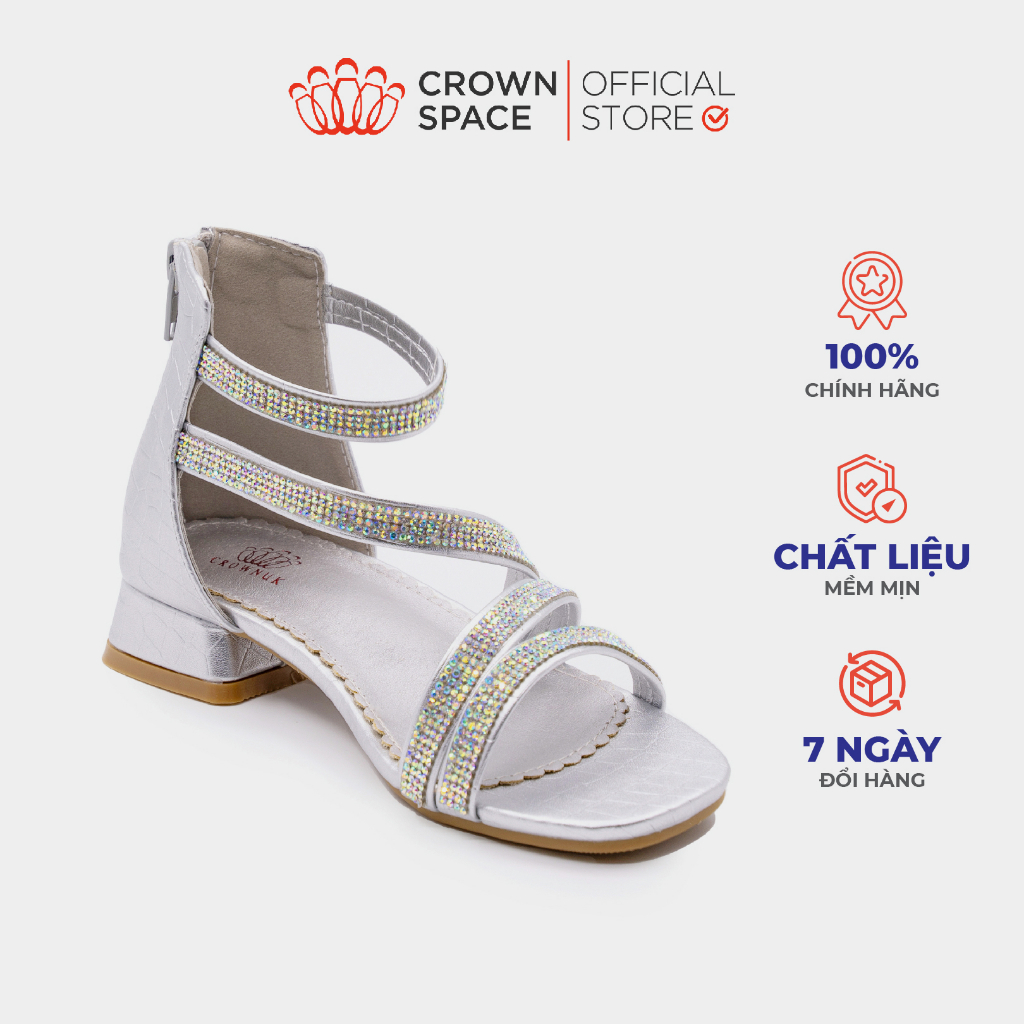 Sandal Bé Gái Nhiều Dây Đính Đá Lấp Lánh Crown Space Dép Quai Hậu Bé Gái Quai Chéo Đế Độn CRUK7041