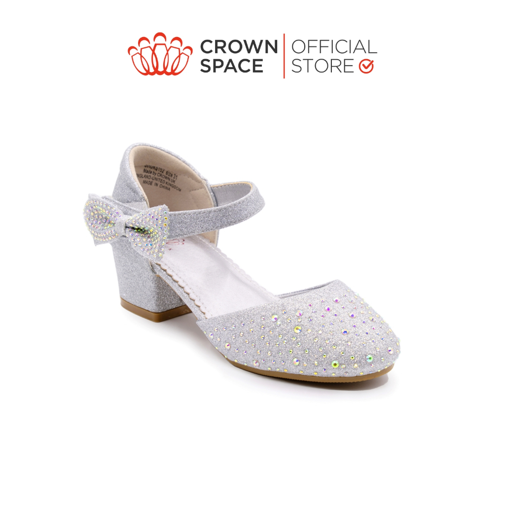 Giày Cao Gót Cho Bé Gái Crown Space CRUK3152 Guốc Búp Bê Công Chúa Họa Tiết Đính Đá Lấp Lánh Size 31-36