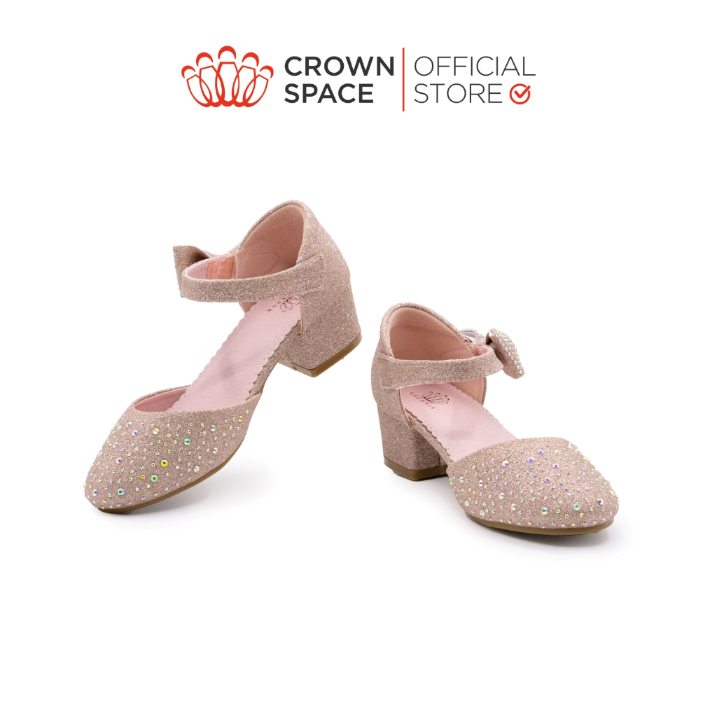 Giày Cao Gót Cho Bé Gái Crown Space CRUK3152 Guốc Búp Bê Công Chúa Họa Tiết Đính Đá Lấp Lánh Size 31-36