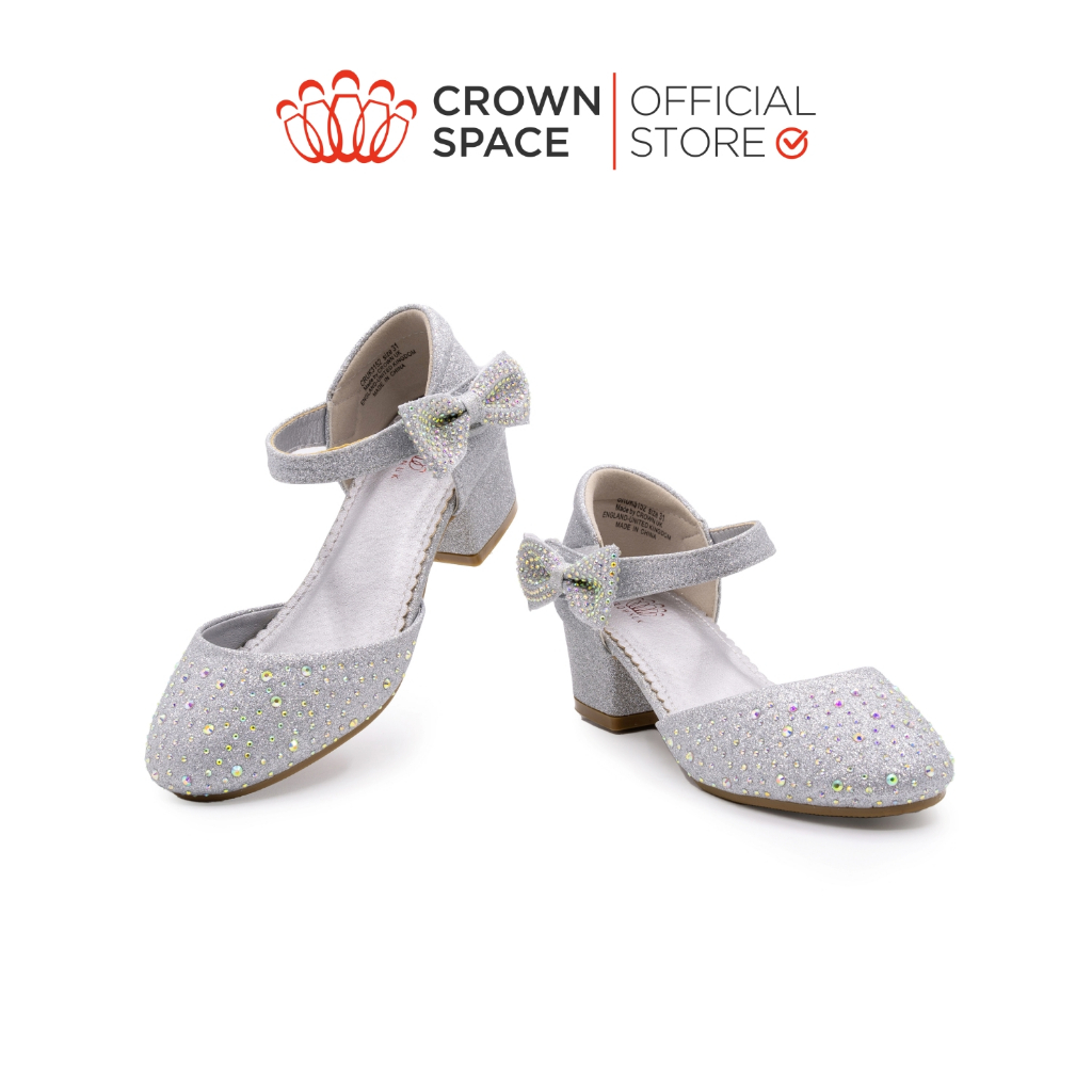 Giày Cao Gót Cho Bé Gái Crown Space CRUK3152 Guốc Búp Bê Công Chúa Họa Tiết Đính Đá Lấp Lánh Size 31-36