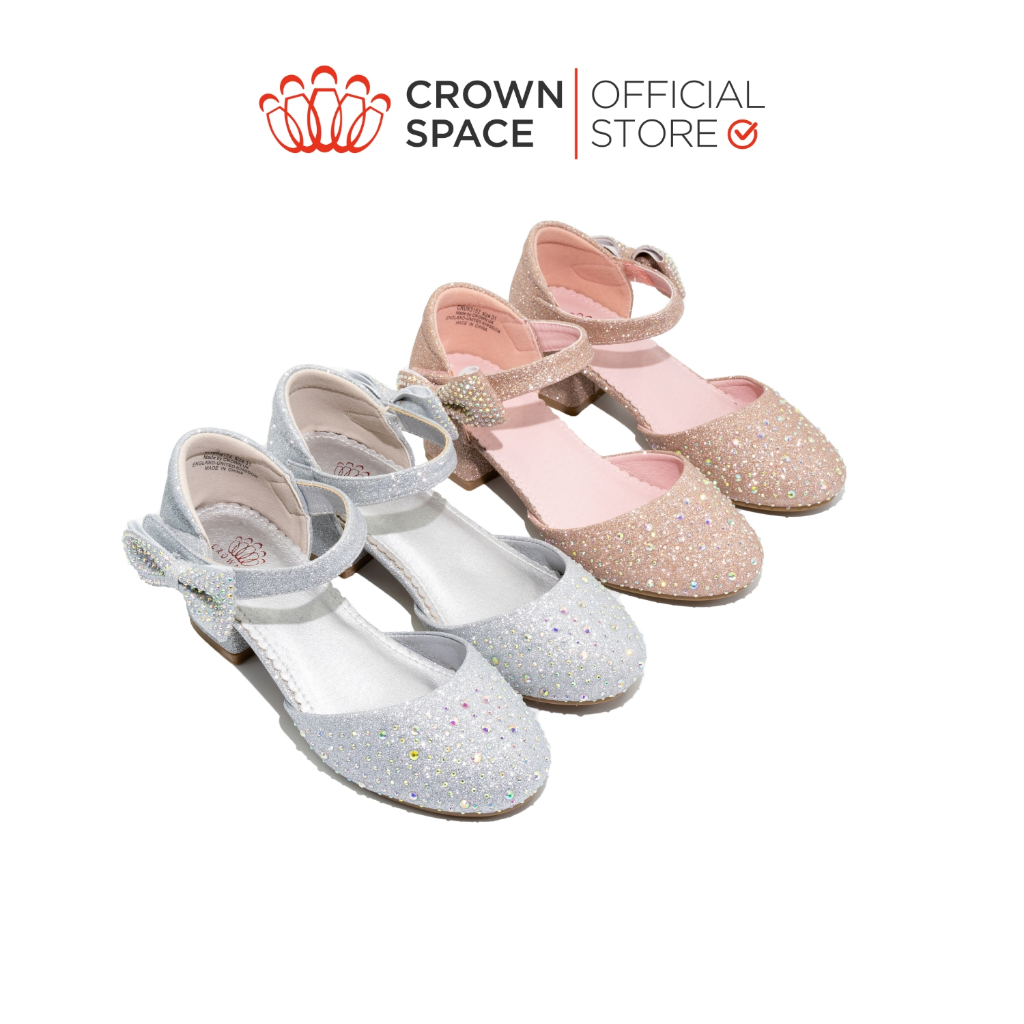 Giày Cao Gót Cho Bé Gái Crown Space CRUK3152 Guốc Búp Bê Công Chúa Họa Tiết Đính Đá Lấp Lánh Size 31-36
