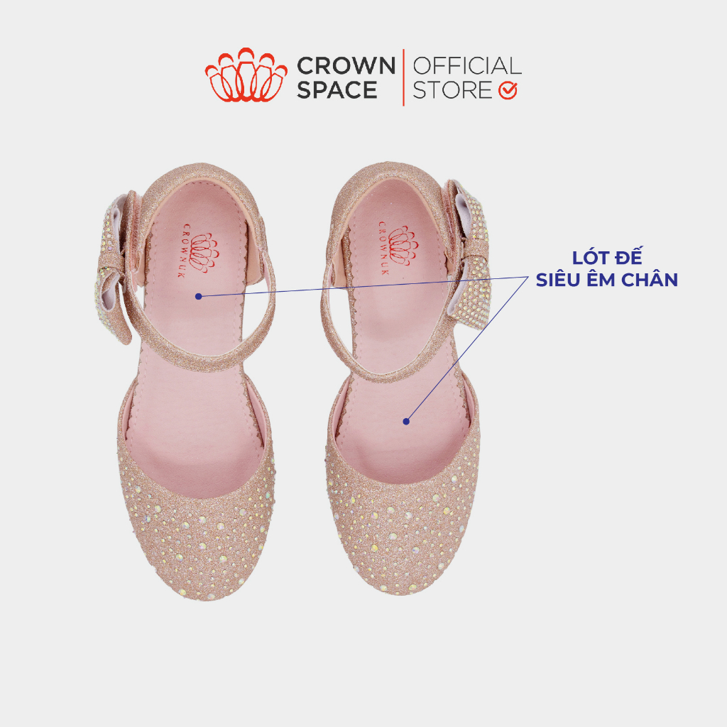 Giày Cao Gót Cho Bé Gái Crown Space CRUK3152 Guốc Búp Bê Công Chúa Họa Tiết Đính Đá Lấp Lánh Size 31-36
