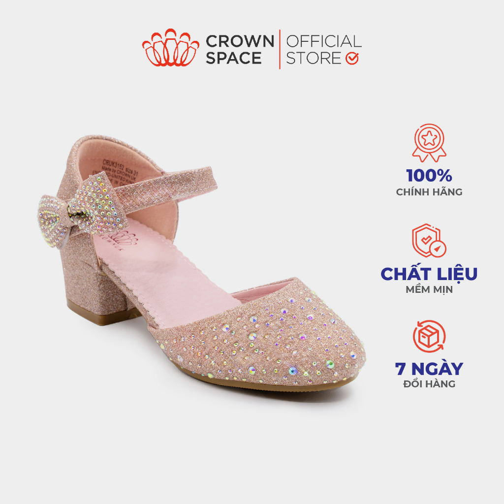 Giày Cao Gót Cho Bé Gái Crown Space CRUK3152 Guốc Búp Bê Công Chúa Họa Tiết Đính Đá Lấp Lánh Size 31-36
