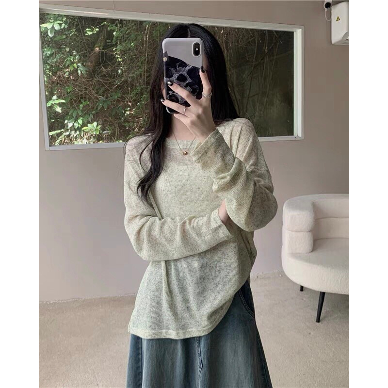 Áo thun giấy mỏng tay dài Ulzzang