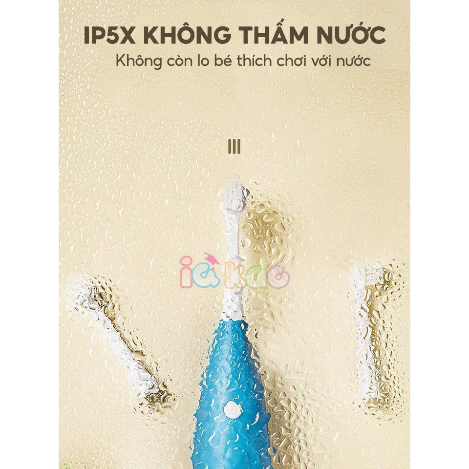 Bàn Chải Điện Cho Bé FOCUS KID IQKAO Sạch Răng tự động Tiện Lợi Chống Nước IPX5 Kèm đầu chải thay thế