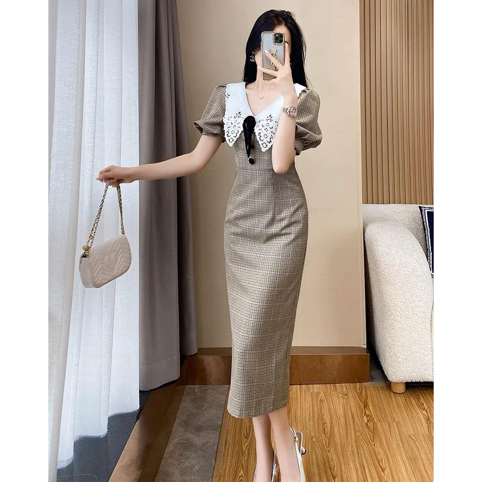 Zoca dress - Váy kẻ nâu