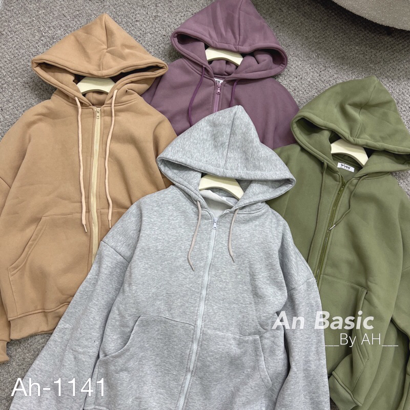 Áo khoác dây kéo trơn tay phồng QC 9088 hoodie zip