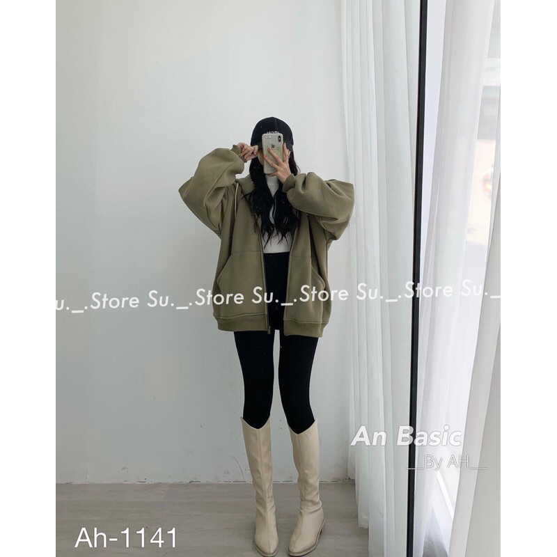 Áo khoác dây kéo trơn tay phồng QC 9088 hoodie zip