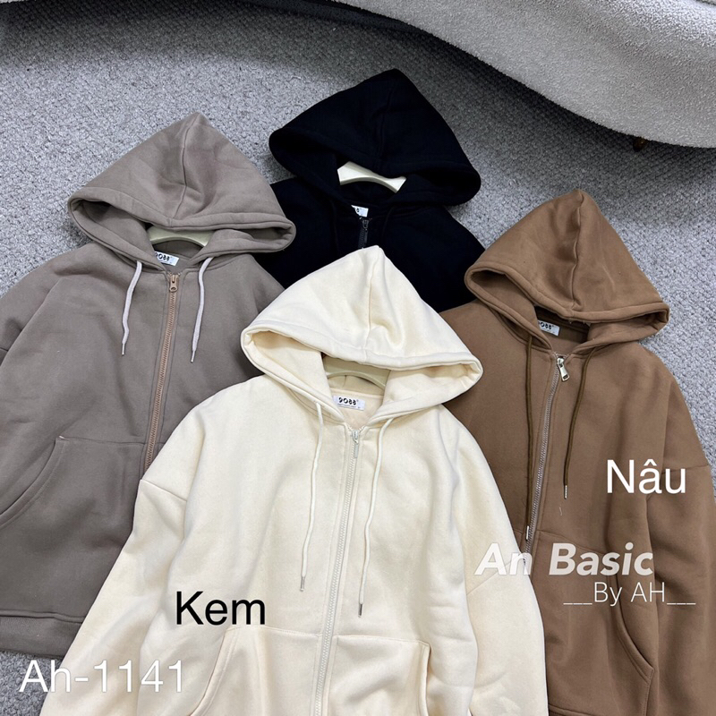 Áo khoác dây kéo trơn tay phồng QC 9088 hoodie zip