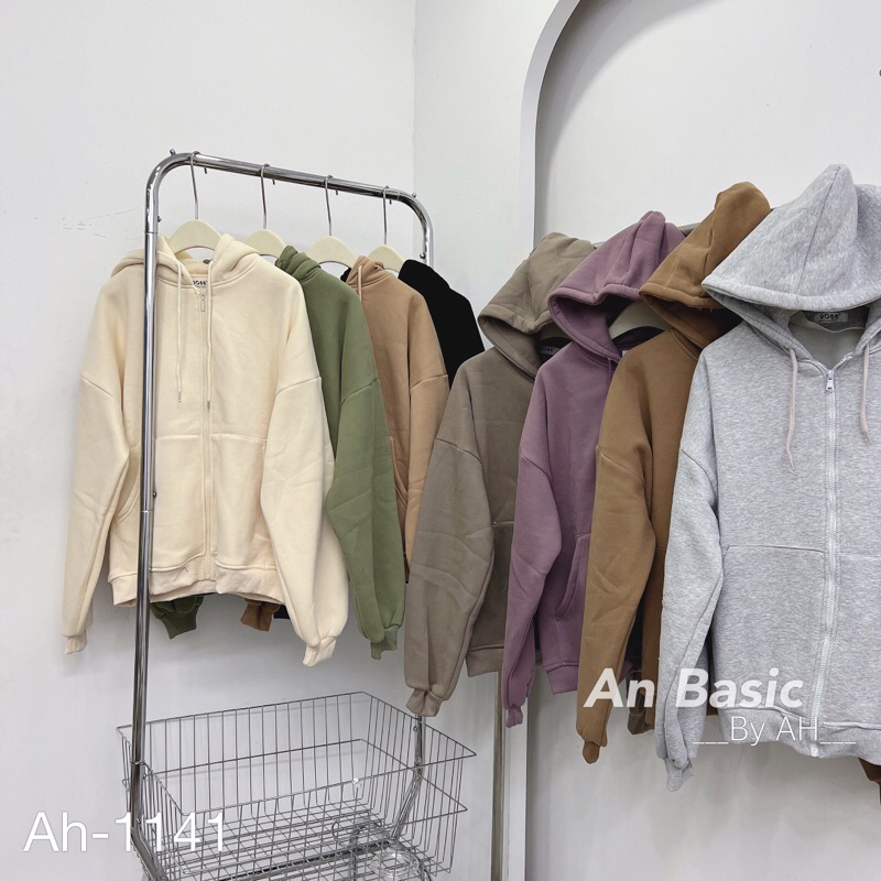 Áo khoác dây kéo trơn tay phồng QC 9088 hoodie zip