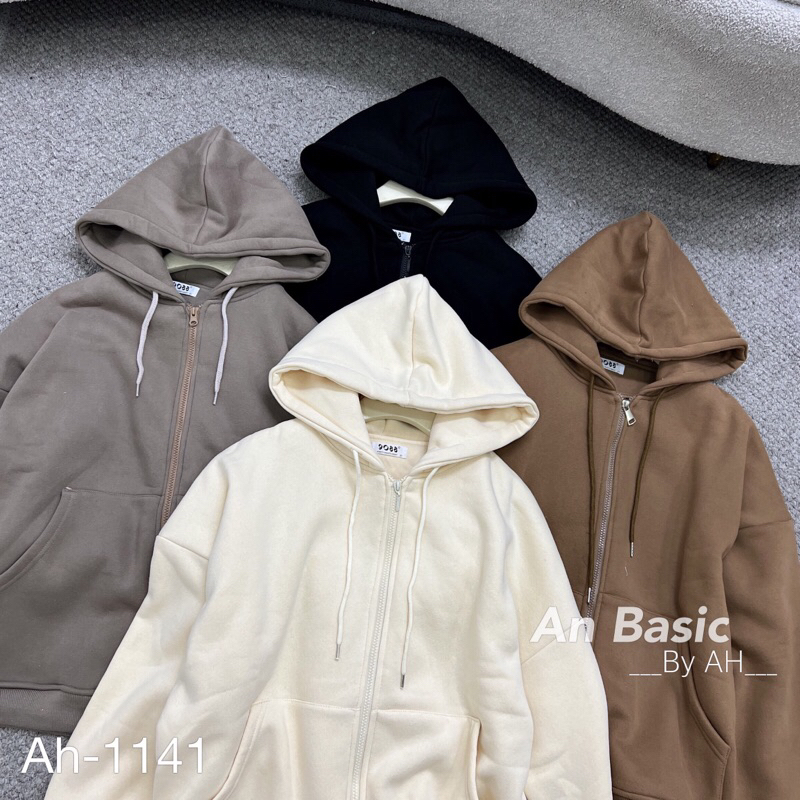 Áo khoác dây kéo trơn tay phồng QC 9088 hoodie zip