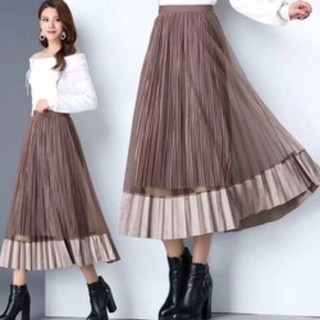Chân váy nhung xếp li dáng dài