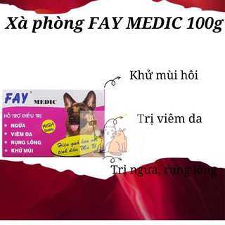 Xà phòng tắm diệt nấm da, rụng lông, ve ghẻ chó mèo - Fay Medic 100g