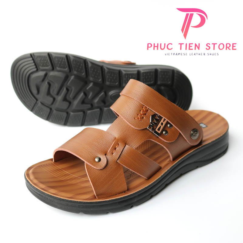 Dép da nam được làm từ da bò cao cấp đế đúc mề dẻo nâng chiều cao