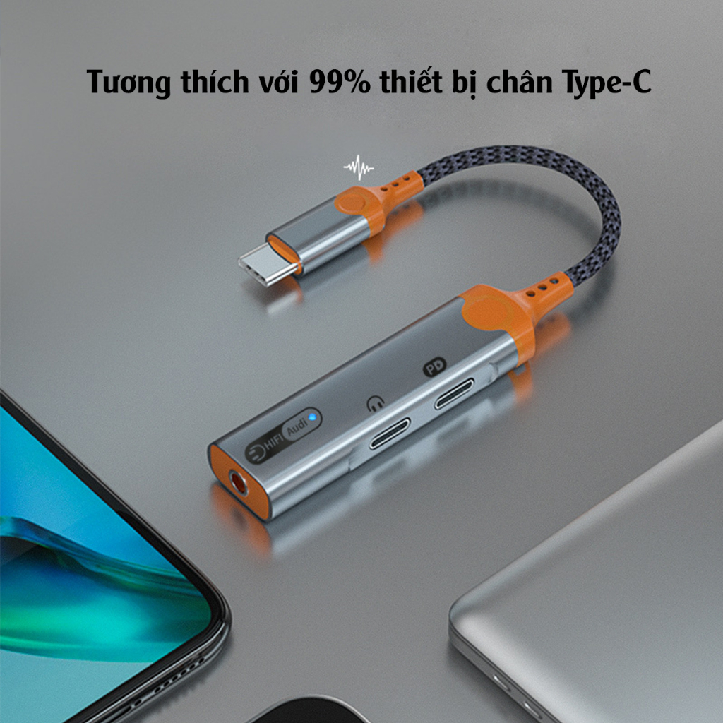 Jack chuyển đổi Type-C 3 in 1 hỗ trợ cắm tai nghe 3.5mm + Type