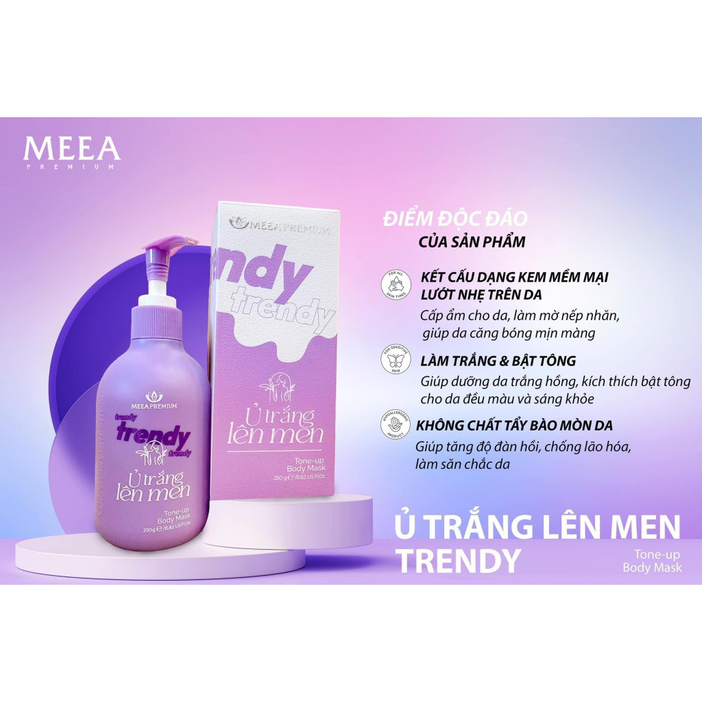 Combo ủ trắng da Trendy, kem body Trendy & Tẩy Tế Bào Chết Body Meea Premium