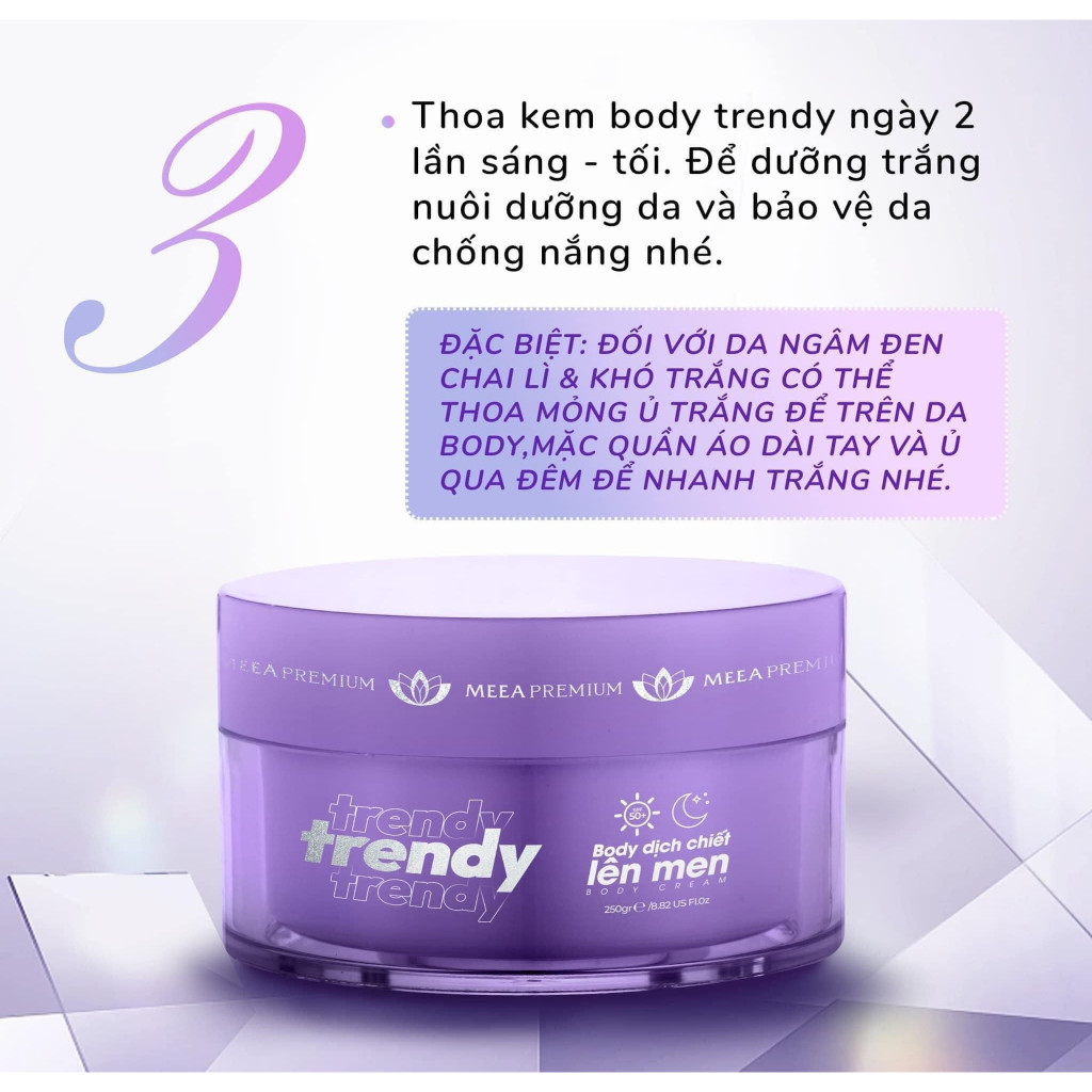 Combo ủ trắng da Trendy, kem body Trendy & Tẩy Tế Bào Chết Body Meea Premium