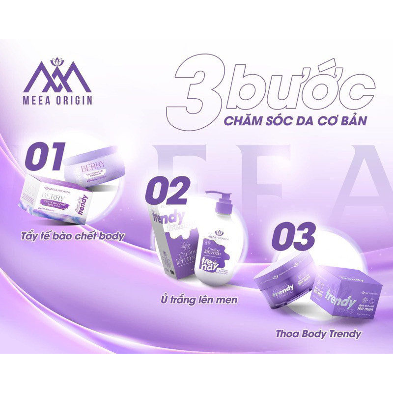 Combo ủ trắng da Trendy, kem body Trendy & Tẩy Tế Bào Chết Body Meea Premium