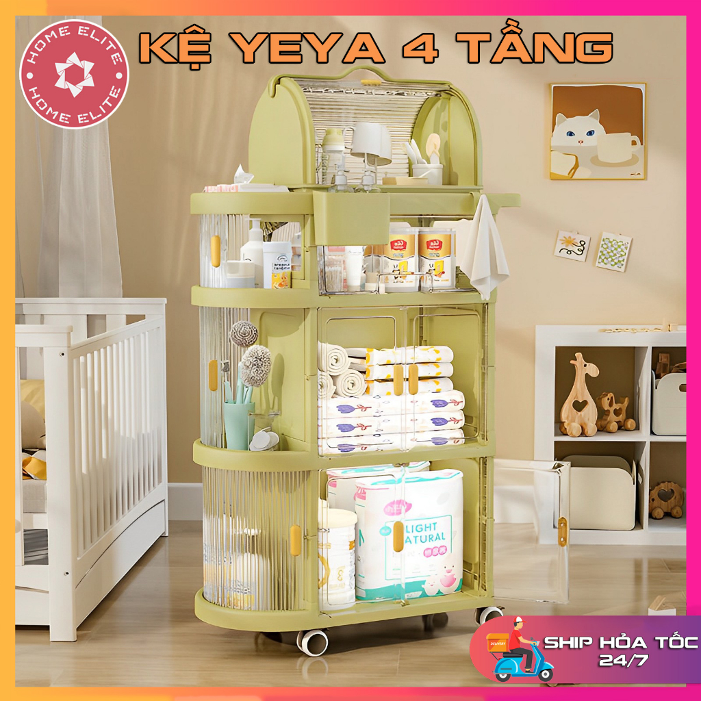 Kệ Đựng Đồ Sơ Sinh Đa Năng 4 Tầng Yeya Có Bánh Xe Đẩy Chuyên Dụng Kết Hợp Giá Úp Bình Sữa Cỡ Lớn - Kệ Để Đồ Đa Năng