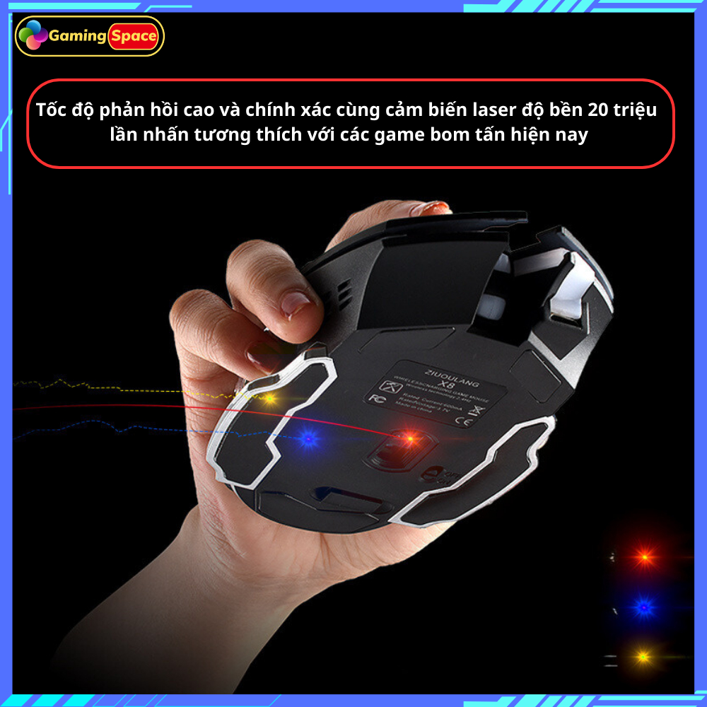 Chuột gaming không dây , Chuột máy tính Gaming X8 Pro pin sạc led RGB chuyên game