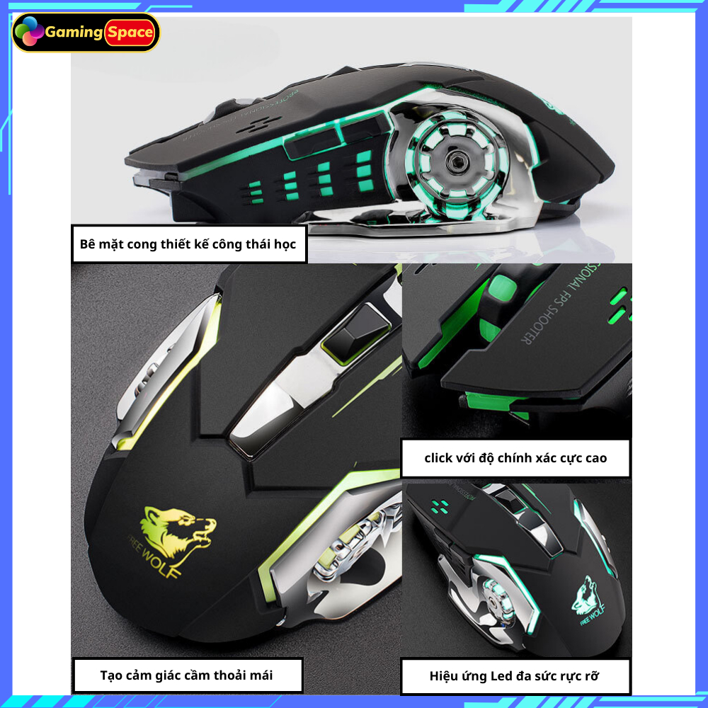 Chuột gaming không dây , Chuột máy tính Gaming X8 Pro pin sạc led RGB chuyên game