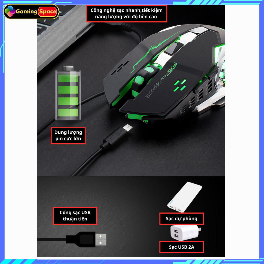 Chuột gaming không dây , Chuột máy tính Gaming X8 Pro pin sạc led RGB chuyên game