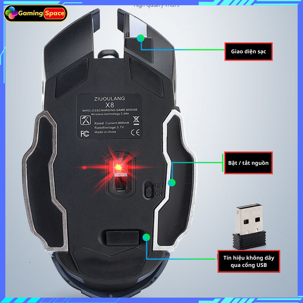 Chuột gaming không dây , Chuột máy tính Gaming X8 Pro pin sạc led RGB chuyên game