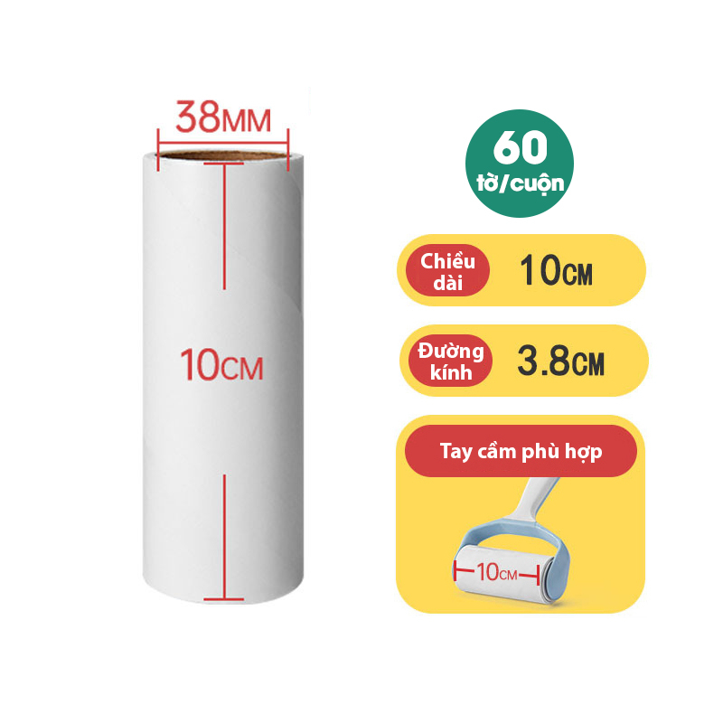 Lõi Lăn Bụi Thay Thế Cho Cây Lăn 10cm-16cm-19cm-24cm - Cuộn Lõi Lăn Bụi Dự Phòng 60 Tờ